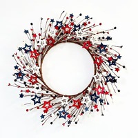 Guirlande d'étoiles artificielle, Jour de l'Indépendance, 4 juillet, Guirlande patriotique, Construction, Rouge, Blanc, Bleu, Baies, Décoration de porte d'entrée américaine