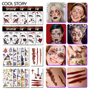 8 feuilles de tatouages temporaires réalistes pour Halloween, motif monstre, plaies sanglantes cousues, griffures, autocollants de <span class=keywords><strong>tatouage</strong></span> factices imperméables - Product Image 3