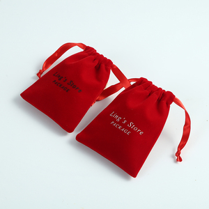 8*10 cm Custom <b>Red</b> Luxury Soft Thick Velvet Jewelry Pouch with Satin <b>Ribbon</b> and Custom Logo for Jewelry Packaging - Product Image 5