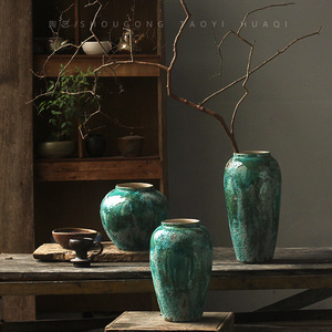 <span class=keywords><strong>Vase</strong></span> à fleurs en céramique vert émeraude, poterie rustique vintage, poterie émaillée colorée, nouveau style <span class=keywords><strong>chinois</strong></span> moderne et simple pour salon - Product Image 3