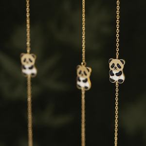 Colorful Oil Droplet Panda Gold-Plated Stainless Steel Diamond <b>Pearl</b> Agate Cute Cartoon Friend's Birthday Gift Charm <b>Silver</b> Gold - Product Image 5