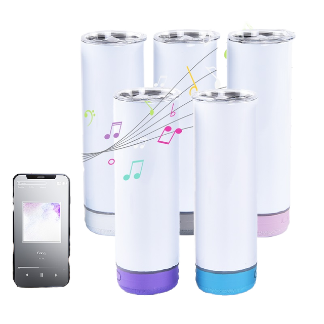 Custom logo Smart Water Bottles Wireless Music Player Speaker Sublimation Blanks Straight 20oz Minimalist With Speaker Cups