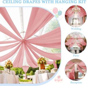 Kit de suspension de draperies de plafond pour mariages, draperies d'arche rose poudré, tissu de drapage en mousseline pour plafonds, pour décorations de réceptions de mariage - Product Image 6