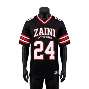 280 GSM Athletic Polyester Mesh Football Jersey Black <b>Red</b> White Striped Sleeve Panels Custom Printed Logo - Product Image 1