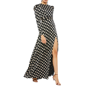 Abiti da sera romantici O Neck Puff maniche lunghe stampa <span class=keywords><strong>a</strong></span> <span class=keywords><strong>pois</strong></span> abiti da sera lunghi con spacco alto - Product Image 1