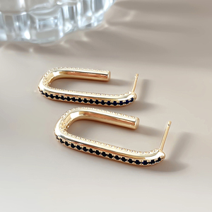 ต่างหูทองเหลืองทรงเรขาคณิตทันสมัยสำหรับผู้หญิง ชุบทอง 14K รูปตัวยู ประดับเพชรซิร์คอน เหมาะสำหรับเป็นของขวัญ - Product Image 3