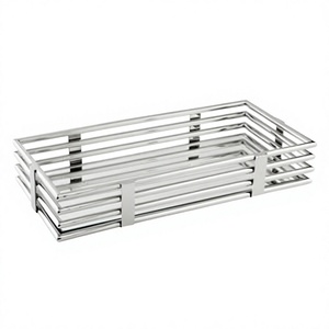 Bandeja rectangular de acero inoxidable plateada para servir comida, para uso en el hogar, hotel, restaurante, bar, oficina, bodas, bandeja redonda de espejo para servir. - Product Image 1