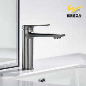 Hotel-Style All-Copper Gunmetal Gray Minimalist <b>Basin</b> Faucet <b>Single</b> Handle Dual Control Hot/Cold Countertop Ceramic Valve Core - Product Image 3