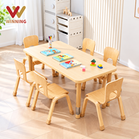 Table et chaises d'activités rectangulaires en bois pour la maternelle, six places, mobilier de classe pour enfants Montessori, garderie, école maternelle