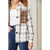 Kemeja Jaket Kancing Kontras Motif Kotak-Kotak Double Take 85% Poliester 10% Katun 5% Spandex Dapat Dicuci Mesin Cuci Dingin Keringkan dengan Mesin Pengeringan Rendah