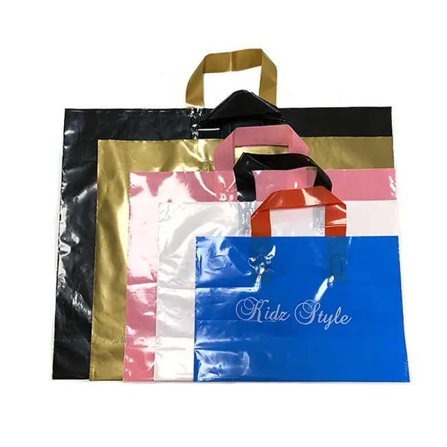 custom logo print carry apparel shoes clothes garment clothing shop shopping tote recyclable plastic carrier bag with handle