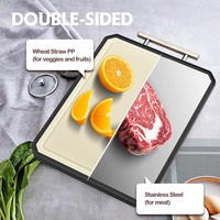 Planche à découper non toxique en paille de blé, grande planche à découper pour la cuisine, viande, légumes, planche à découper double face en acier inoxydable