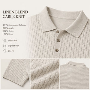 Polo Homme en Maille Câblée Mélange Lin Respirant à Manches Courtes, Logo Personnalisé, Haut Décontracté d'Été Léger et Doux de Qualité Supérieure - Product Image 2