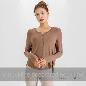 Gym Sport Femmes Active Wear Tshirt Manches Longues Bouton Côtelé Crop Top Formation Fitness Running Deportes De <span class=keywords><strong>Manga</strong></span> Corta - Product Image 3