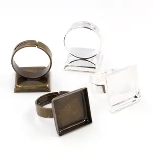 5件/批20毫米方形黄铜可调环设置空白底座，适合16 25毫米方形玻璃凸圆形环嵌框