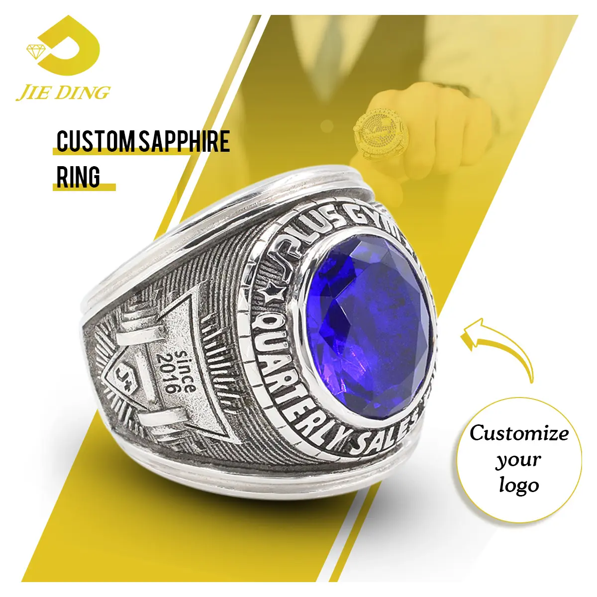 Blue Sapphire Ring Men's Natural Stone Ring 925 Sterling Silver Copper Hip Hop Punk Style Ring for Men