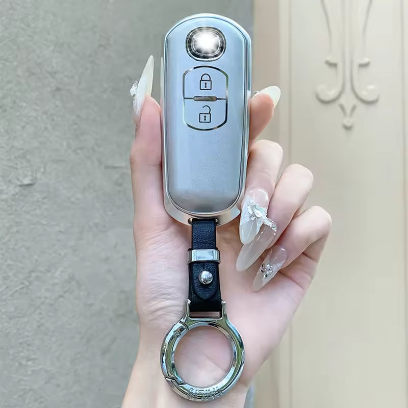 Type A 2 button cover+Metal keychain-Silver