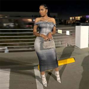 Robes décontractées 2023 Sexy hors épaule <span class=keywords><strong>Orange</strong></span> gris imprimé <span class=keywords><strong>robe</strong></span> <span class=keywords><strong>mi</strong></span>-<span class=keywords><strong>longue</strong></span> Lady Party Body Con Dress - Product Image 4