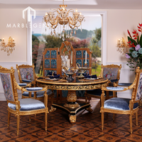 Vente en gros, meubles de salon de luxe, ensemble de canapés, table à manger bleu royal, quatre chaises