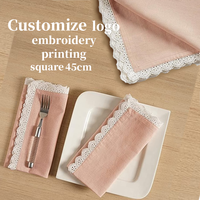 Napperons carrés modernes en dentelle de coton personnalisés de 45 cm, lavables en machine, couleur unie, pour tables de salle à manger en zones rurales extérieures