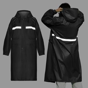 Durable Heavy Duty Adult Rainwear With Reflective Strips <b>Long</b> Hooded PVC <b>Rain</b> <b>Jacket</b> Men Traffic Guard Security Work Raincoat - Product Image 1