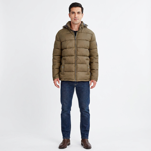 Chaqueta Acolchada Personalizada de Color Marrón Liso, Poliéster/Algodón, para Hombre, Nuevo Diseño, Cuello Alto, Logotipo Frontal, Abrigo Cálido de Invierno - Product Image 1