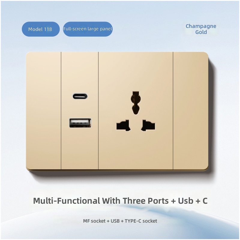 Prise à trois trous + USB + Type-C