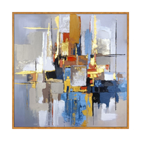 Art mural abstrait de ville peint à la main, peinture à l'huile au couteau avec feuille d'or, cadre pour décoration maison hôtel