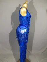 Combinaison scintillante pour femme avec strass, paillettes et franges, sexy, pour anniversaire, événement, chanteuse, danseuse, spectacle