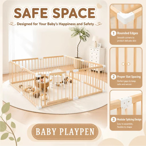 Parc de jeu pliable Montessori en bois massif moderne pour tout-petits, clôture de sécurité pour intérieur/extérieur, chambre et aire de jeux scolaire - Product Image 4