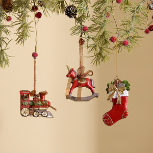 Nouvelles décorations de Noël transfrontalières en 3D : <span class=keywords><strong>train</strong></span>, cheval à bascule, pendentif pour chaussette de Noël, cloche, ornements cadeaux - Product Image 1