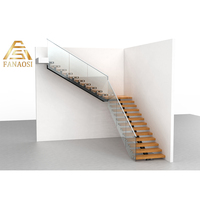 Escalier moderne intérieur à monopoutre en chêne 3"x 4"x11" en bois, escalier duplex en U
