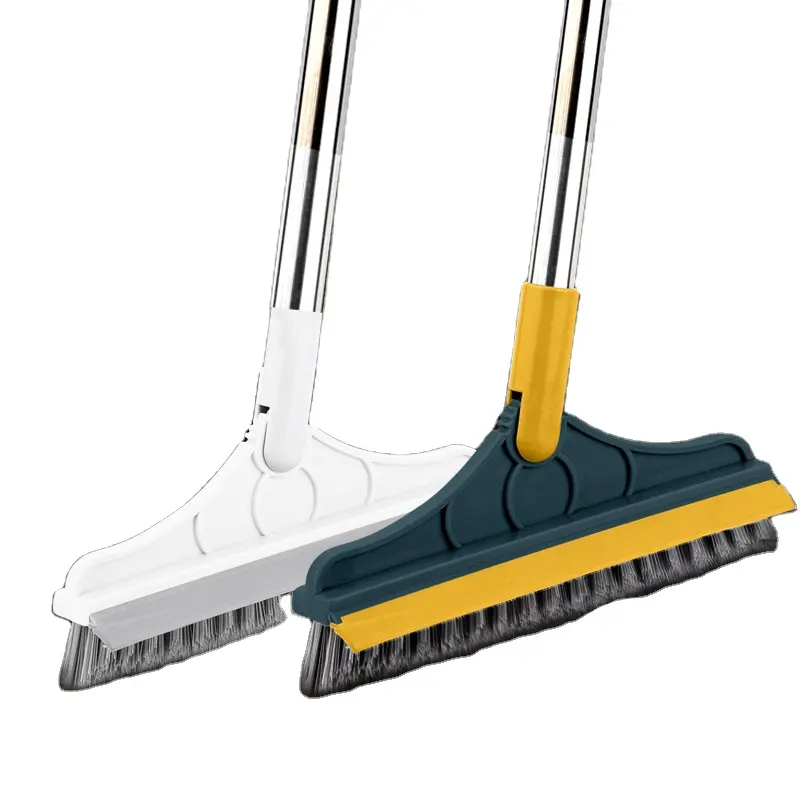 Rotating Floor Scrub Brush Long Handle Windows Squeegee Stiff Bristle Broom Mop 2In1 for Bathroom Kitchen Floor Crevice Cleaning