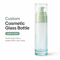Botol Kaca Pompa Dasar Tebal Silinder Logo Warna Kustom untuk Kemasan Serum Toner Kosmetik Perawatan Kulit