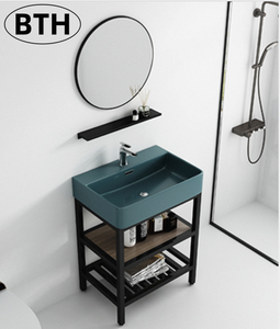 Lavabo en céramique marbrée intégré moderne pour la maison, lavabo mural étroit résistant à l'eau, miroir intelligent pour les petits espaces de salle de bain - Product Image 1