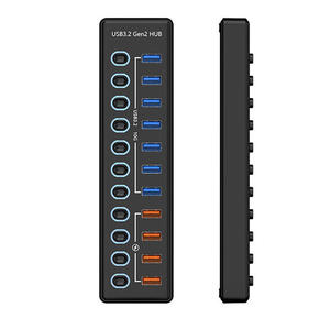 Hub USB 3.2 Gen 2 à 11 ports avec 4 ports de charge rapide, adaptateur secteur 48W, interrupteur indépendant, répartiteur USB pour bureau, maison, entreprise - Product Image 1