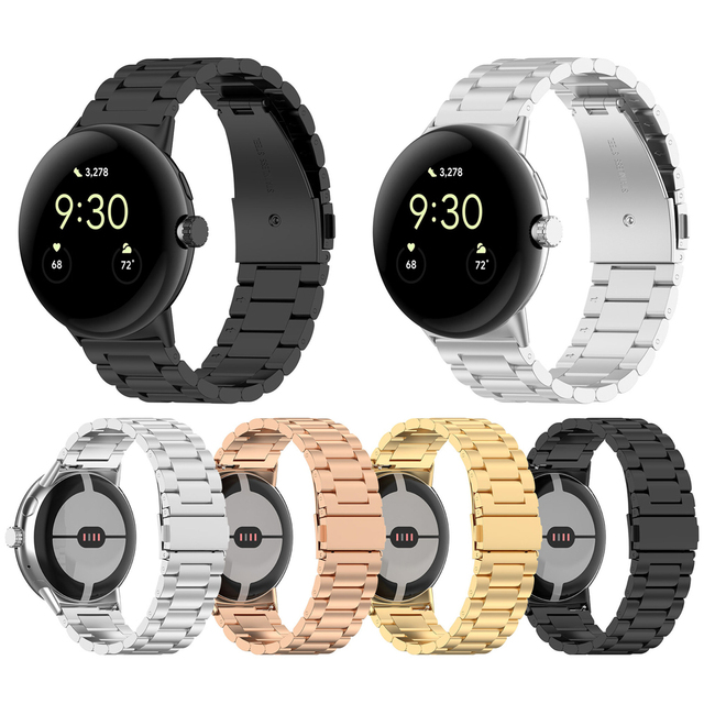 Coolyep Luxury Three Bead Stainless Steel Watch Bands for Google Pixel Watch Replacement Watch Strap Accessories
