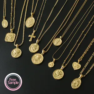 Charms Manufacturer Fashion Customize Jewelry Cross Angel Vintage Coin Stainless Steel Pendant Necklace For Men