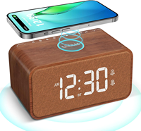 Jam Alarm kayu, Speaker Radio nirkabel stasiun pengisian daya jam meja Digital untuk kamar tidur meja samping tempat tidur