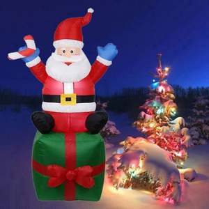 Père Noël gonflable lumineux en terylène fait main de 180 cm (6 pieds) sur boîte cadeau, pour intérieur et extérieur, jardin, hôtel, maison - Product Image 6