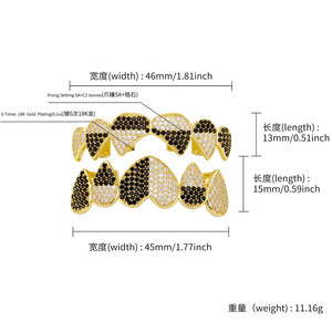 กริลซ์สำหรับฟัน รูปหัวใจ ประดับเพชรซิร์คอนขนาดเล็ก ตัวเรือนโลหะผสมสังกะสี เครื่องประดับฮิปฮอปสำหรับงานปาร์ตี้ HCG 486 - Product Image 4