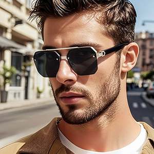 Lunettes de soleil carrées rétro dégradées tendance 2025 avec logo personnalisé, protection UV400, double pont en métal, style aviateur pour hommes - Product Image 2