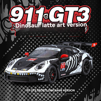 Modèle de voiture en métal moulé sous pression 1:24 Porsche Tyrannosaurus Rex Graffiti 911 GT3 avec son et lumière, véhicule décoratif de collection