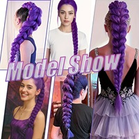En gros Perruque queue de cheval tressée synthétique violette, tresses torsadées et tresses boxe, confectionnée à la machine, extensions de cheveux pour femmes tendance