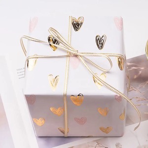 Custom Eco-Friendly Recyclable Gift Wrap <b>Paper</b> Roll Set Gold Pineapple Hearts Stripes <b>Pattern</b> Double-Sided <b>Paper</b> Packaging - Product Image 4