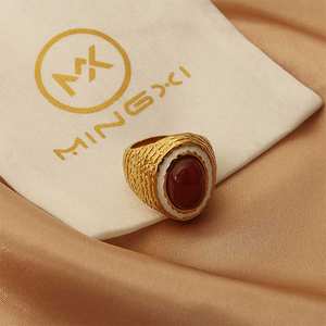 แหวนคาร์เนเลียนอาเกตธรรมชาติสไตล์วินเทจแบบมินิมอลทำมือ18K แหวนพลอยเจียระไนแบบศิลปะโรมัน - Product Image 2