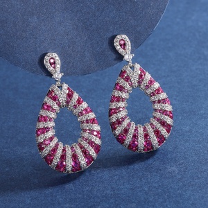 Fashion Eco-friendly Brass 10*12/6*6mm Red Zircon Teardrop Shape Necklace and Ear Ring <b>Set</b> Water Drop Jewelry <b>Set</b> for Women's - Product Image 4