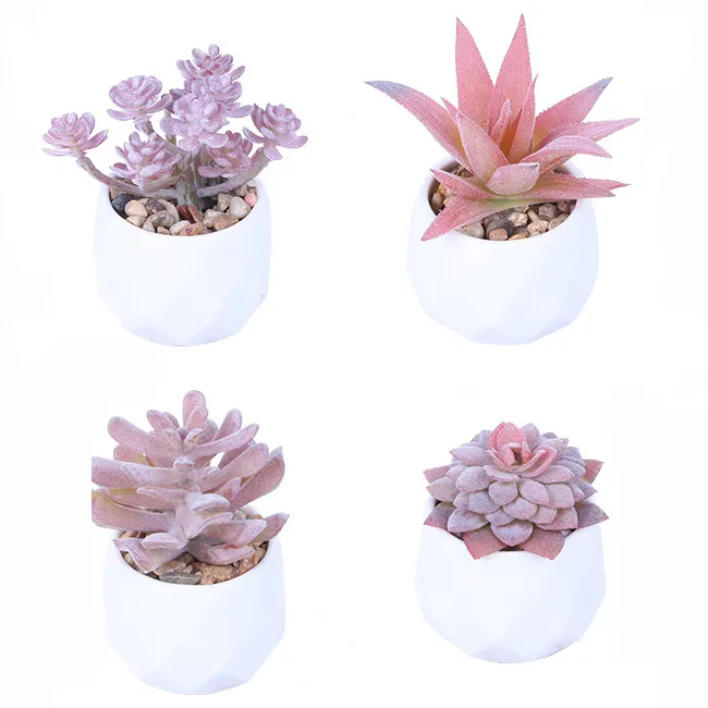 Искусственные суккуленты с керамическими горшками, реалистичные искусственные мини-суккуленты для гостиной, набор из 4 шт.