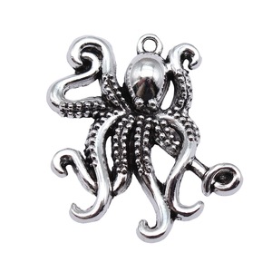 Pendentif Pieuvre Tentacule Bouclé 34x31mm en Alliage de Zinc Argent Vieilli pour Colliers Ras-du-Cou Style <span class=keywords><strong>Tatouage</strong></span> Nautique - Product Image 3