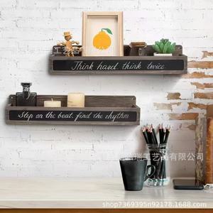 Retro wooden <b>wall</b>-<b>mounted</b> <b>shelf</b> with writable chalkboard labels, solid wood kitchen condiment rack - Product Image 1